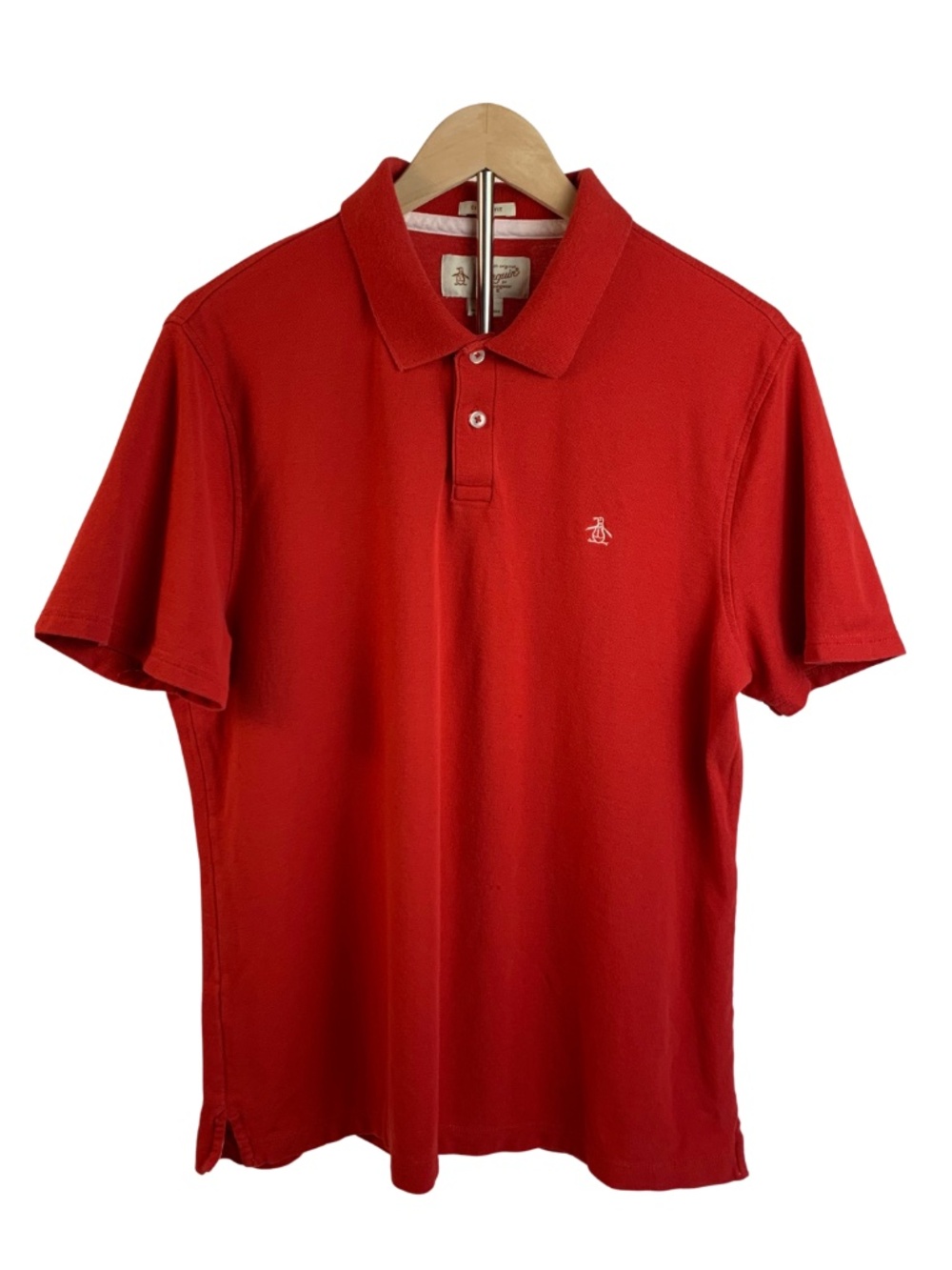 Original Penguin Red Logo Polo Shirt Men's L Collared 1/4 Button Up Preppy